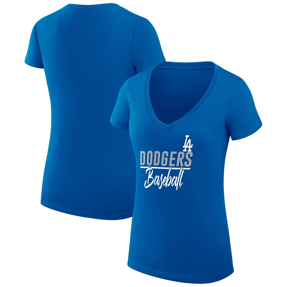 Women's G-III 4Her by Carl Banks Royal Los Angeles Dodgers Team Graphic V-Neck Fitted T-Shirt