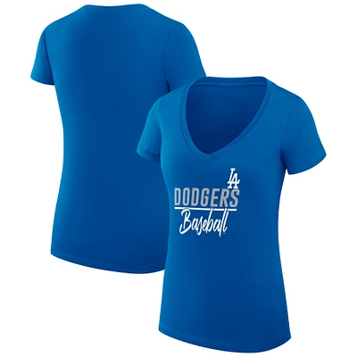 Women's G-III 4Her by Carl Banks  Royal Los Angeles Dodgers Team Graphic V-Neck Fitted T-Shirt