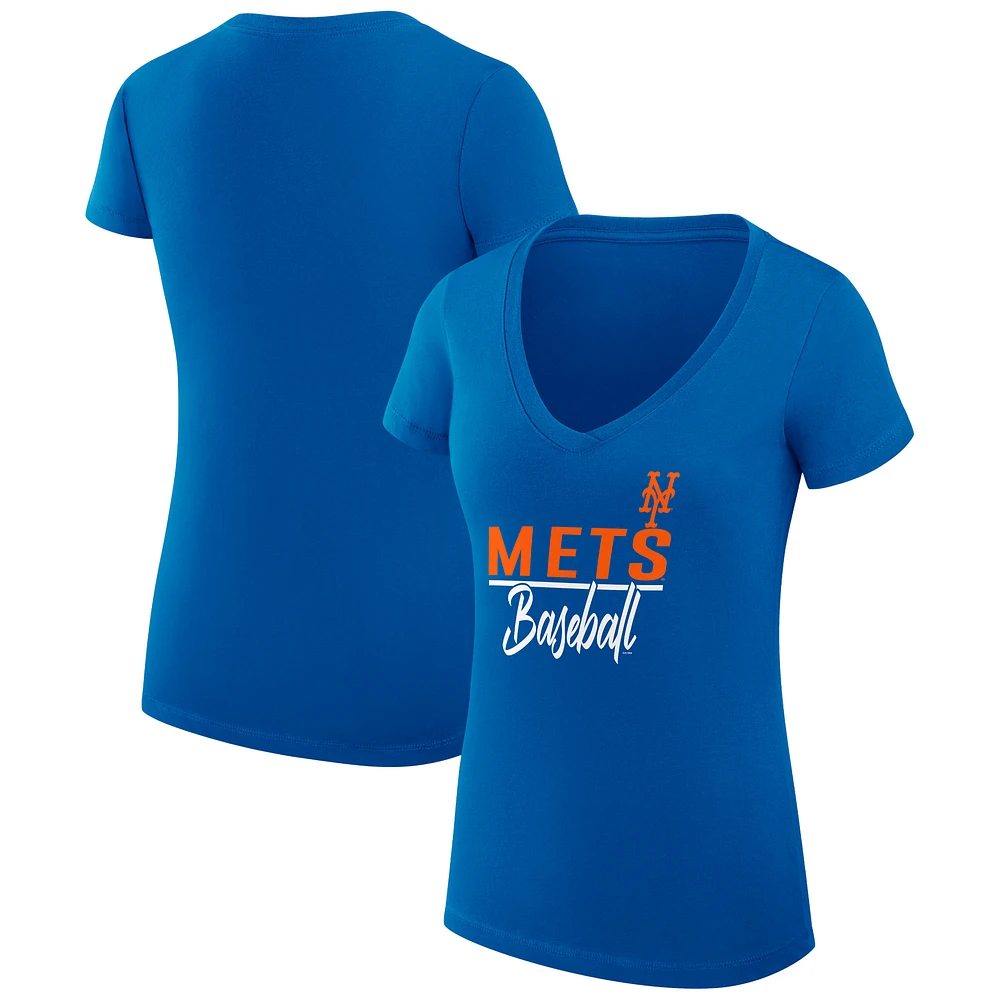 Women's G-III 4Her by Carl Banks Royal New York Mets Team Graphic V-Neck Fitted T-Shirt