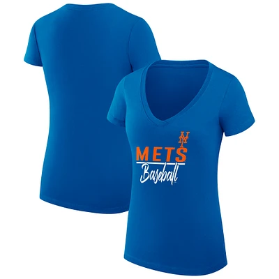 Women's G-III 4Her by Carl Banks  Royal New York Mets Team Graphic V-Neck Fitted T-Shirt