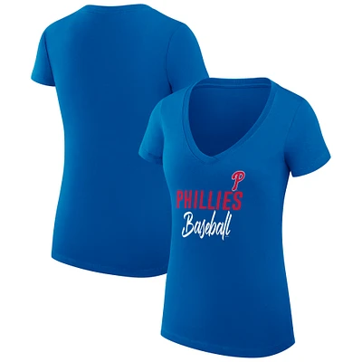 Women's G-III 4Her by Carl Banks  Royal Philadelphia Phillies Team Graphic V-Neck Fitted T-Shirt