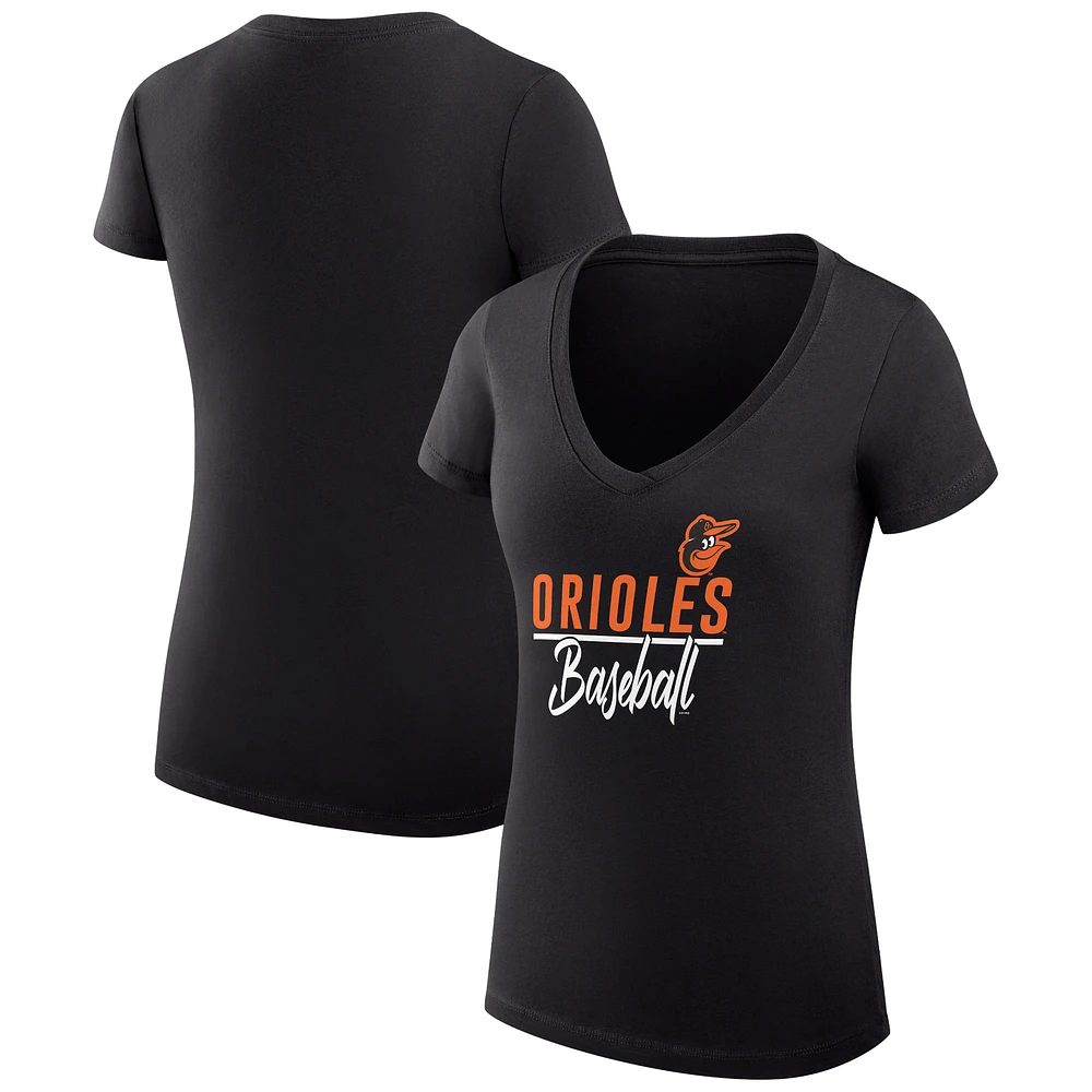 Women's G-III 4Her by Carl Banks Black Baltimore Orioles Team Graphic V-Neck Fitted T-Shirt