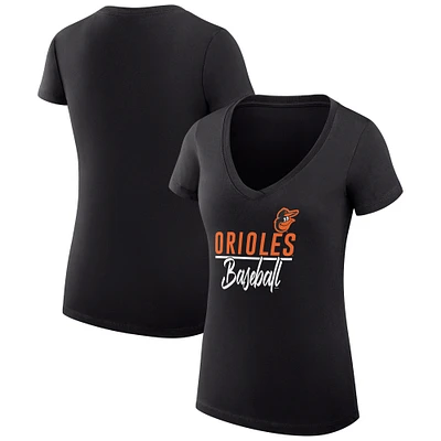 Women's G-III 4Her by Carl Banks  Black Baltimore Orioles Team Graphic V-Neck Fitted T-Shirt