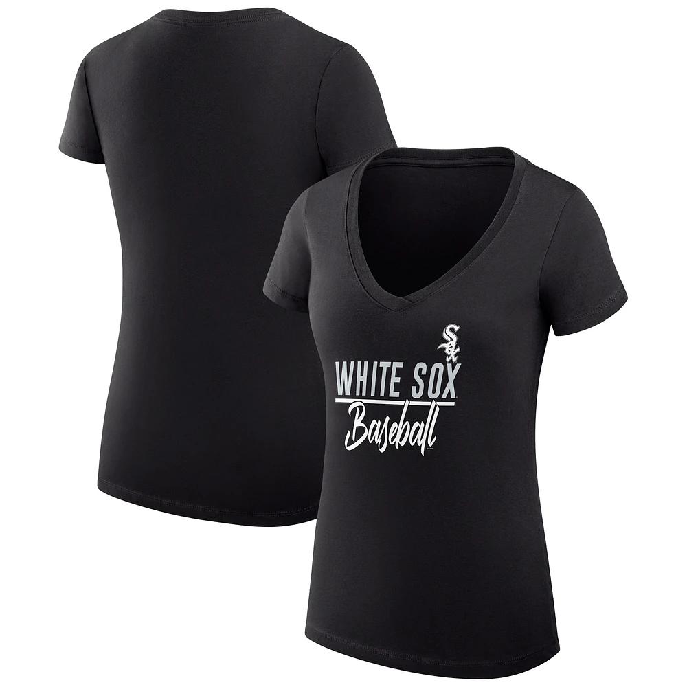 Women's G-III 4Her by Carl Banks Black Chicago White Sox Team Graphic V-Neck Fitted T-Shirt