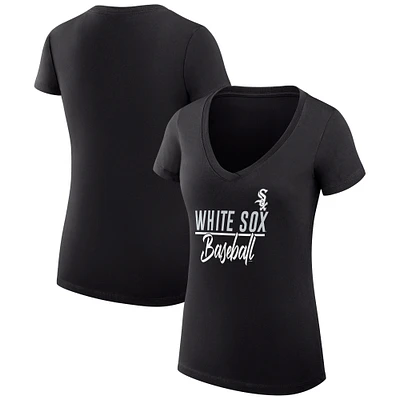 Women's G-III 4Her by Carl Banks  Black Chicago White Sox Team Graphic V-Neck Fitted T-Shirt