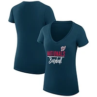 Women's G-III 4Her by Carl Banks  Navy Washington Nationals Team Graphic V-Neck Fitted T-Shirt
