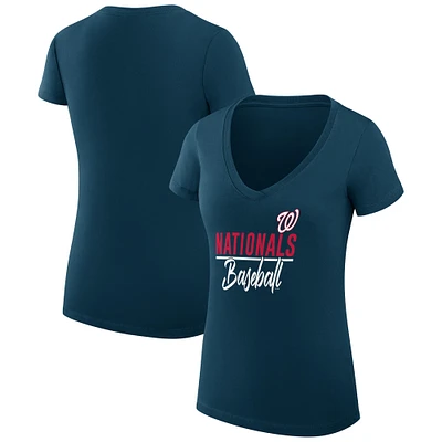 Women's G-III 4Her by Carl Banks  Navy Washington Nationals Team Graphic V-Neck Fitted T-Shirt