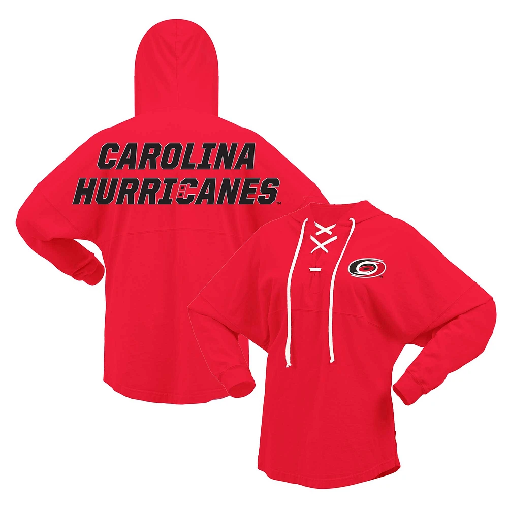 Women's Fanatics Red Carolina Hurricanes Jersey Lace-Up V-Neck Long Sleeve Hoodie T-Shirt