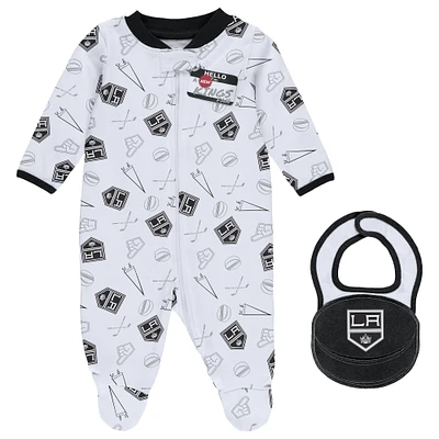 Newborn & Infant WEAR by Erin Andrews White Los Angeles Kings Sleep & Play Full-Zip Footed Jumper with Bib