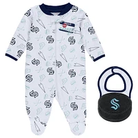 Newborn & Infant WEAR by Erin Andrews White Seattle Kraken Sleep Play Full-Zip Footed Jumper with Bib