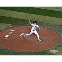 Zac Gallen Arizona Diamondbacks Unsigned White Jersey Pitching Above Photograph