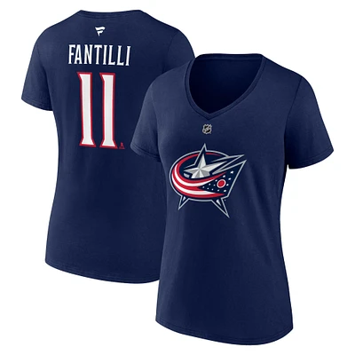 Women's Fanatics Adam Fantilli Navy Columbus Blue Jackets Authentic Stack Name & Number V-Neck T-Shirt