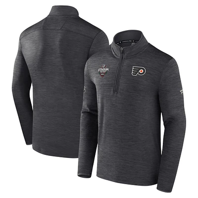 Men's Fanatics Heather Charcoal Philadelphia Flyers 2024 NHL Stadium Series Authentic Pro Quarter-Zip Pullover Top