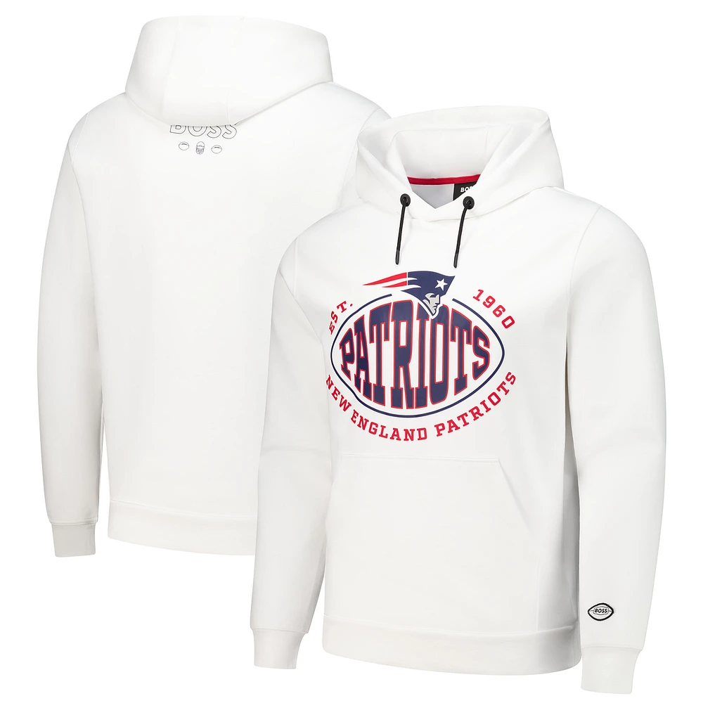 Men's BOSS X NFL White New England Patriots Touchback Tri-Blend Pullover Hoodie