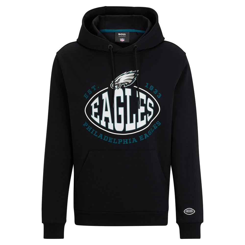 Men's BOSS X NFL Black Philadelphia Eagles Touchback Pullover Hoodie