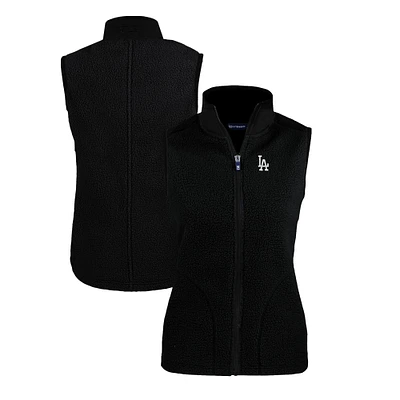 Women's Cutter & Buck  Black Los Angeles Dodgers Cascade Eco Sherpa Fleece Full-Zip Vest