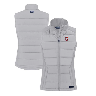Women's Cutter & Buck  Gray Cleveland Guardians Evoke Hybrid Eco Softshell Recycled Full-Zip Vest