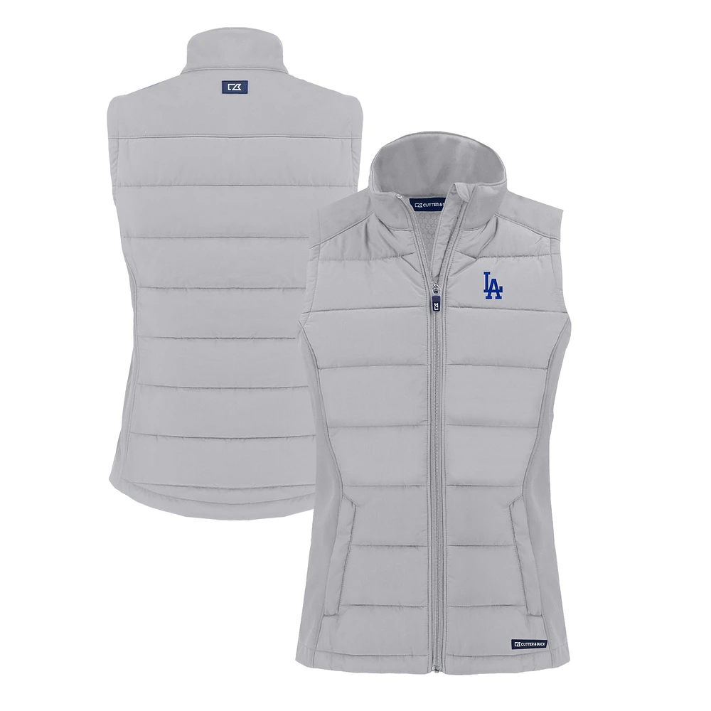 Women's Cutter & Buck Gray Los Angeles Dodgers Evoke Hybrid Eco Softshell Recycled Full-Zip Vest