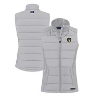 Women's Cutter & Buck  Gray Milwaukee Brewers Evoke Hybrid Eco Softshell Recycled Full-Zip Vest