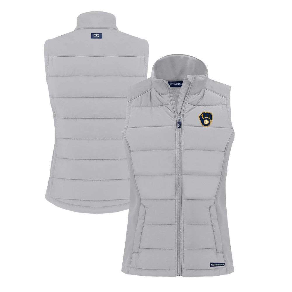 Women's Cutter & Buck Gray Milwaukee Brewers Evoke Hybrid Eco Softshell Recycled Full-Zip Vest