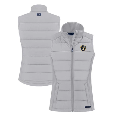 Women's Cutter & Buck  Gray Milwaukee Brewers Evoke Hybrid Eco Softshell Recycled Full-Zip Vest