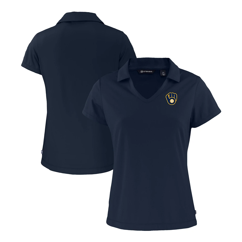 Women's Cutter & Buck Navy Milwaukee Brewers Daybreak Eco Recycled V-Neck Polo