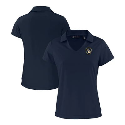 Women's Cutter & Buck  Navy Milwaukee Brewers Daybreak Eco Recycled V-Neck Polo