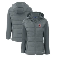 Women's Cutter & Buck  Steel Boston Red Sox Evoke Hybrid Eco Softshell Recycled Full-Zip Hoodie Jacket