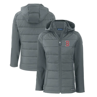 Women's Cutter & Buck  Steel Boston Red Sox Evoke Hybrid Eco Softshell Recycled Full-Zip Hoodie Jacket