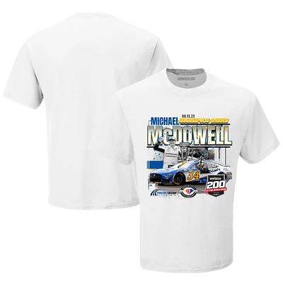 Men's Checkered Flag Sports White Michael McDowell 2023 Verizon 200 at the Brickyard Race Winner T-Shirt