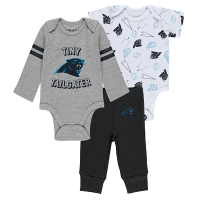 Newborn & Infant WEAR by Erin Andrews Gray/Black/White Carolina Panthers Three-Piece Turn Me Around Bodysuits & Pant Set