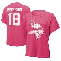 Women's Majestic Threads Justin Jefferson Pink Minnesota Vikings Name & Number T-Shirt