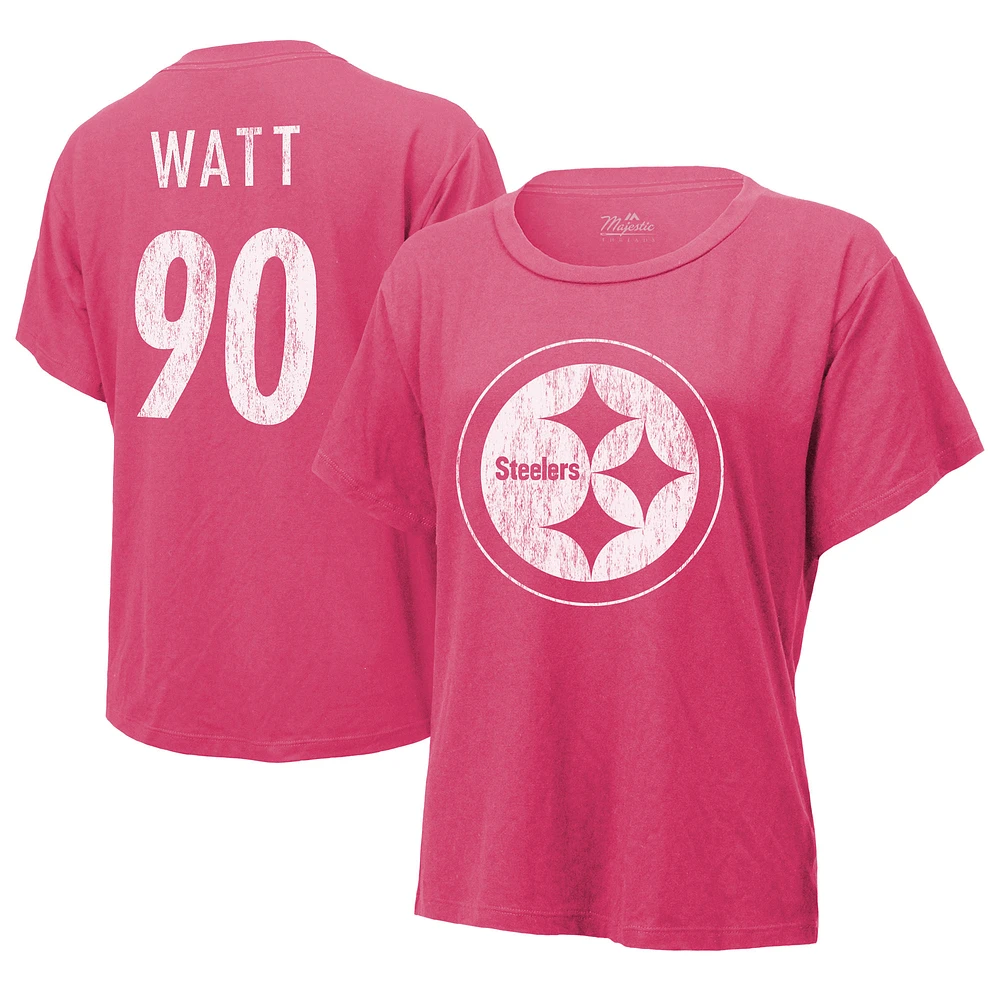 Women's Majestic Threads T.J. Watt Pink Pittsburgh Steelers Name & Number T-Shirt