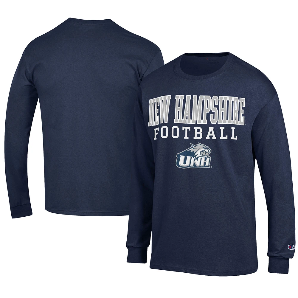 Men's Champion Navy New Hampshire Wildcats Football Jersey Long Sleeve T-Shirt