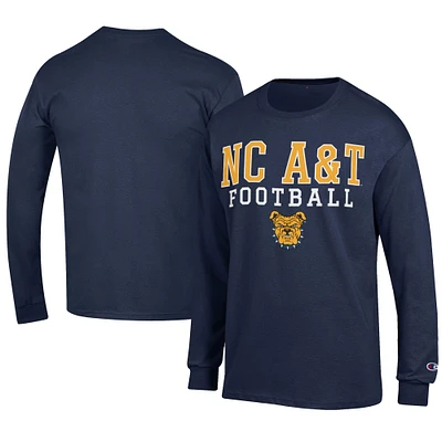 Men's Champion  Navy North Carolina A&T Aggies Football Jersey Long Sleeve T-Shirt