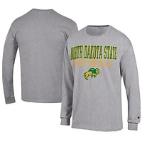 Men's Champion  Gray NDSU Bison Football Jersey Long Sleeve T-Shirt