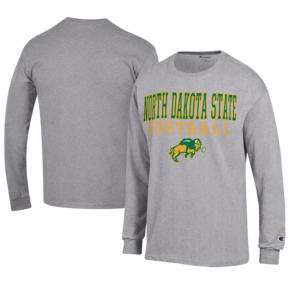 Men's Champion Gray NDSU Bison Football Jersey Long Sleeve T-Shirt