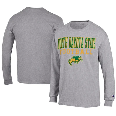 Men's Champion  Gray NDSU Bison Football Jersey Long Sleeve T-Shirt