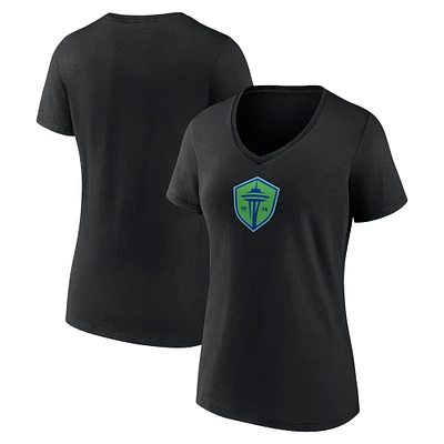 Women's Fanatics  Black Seattle Sounders FC  Primary Logo V-Neck T-Shirt