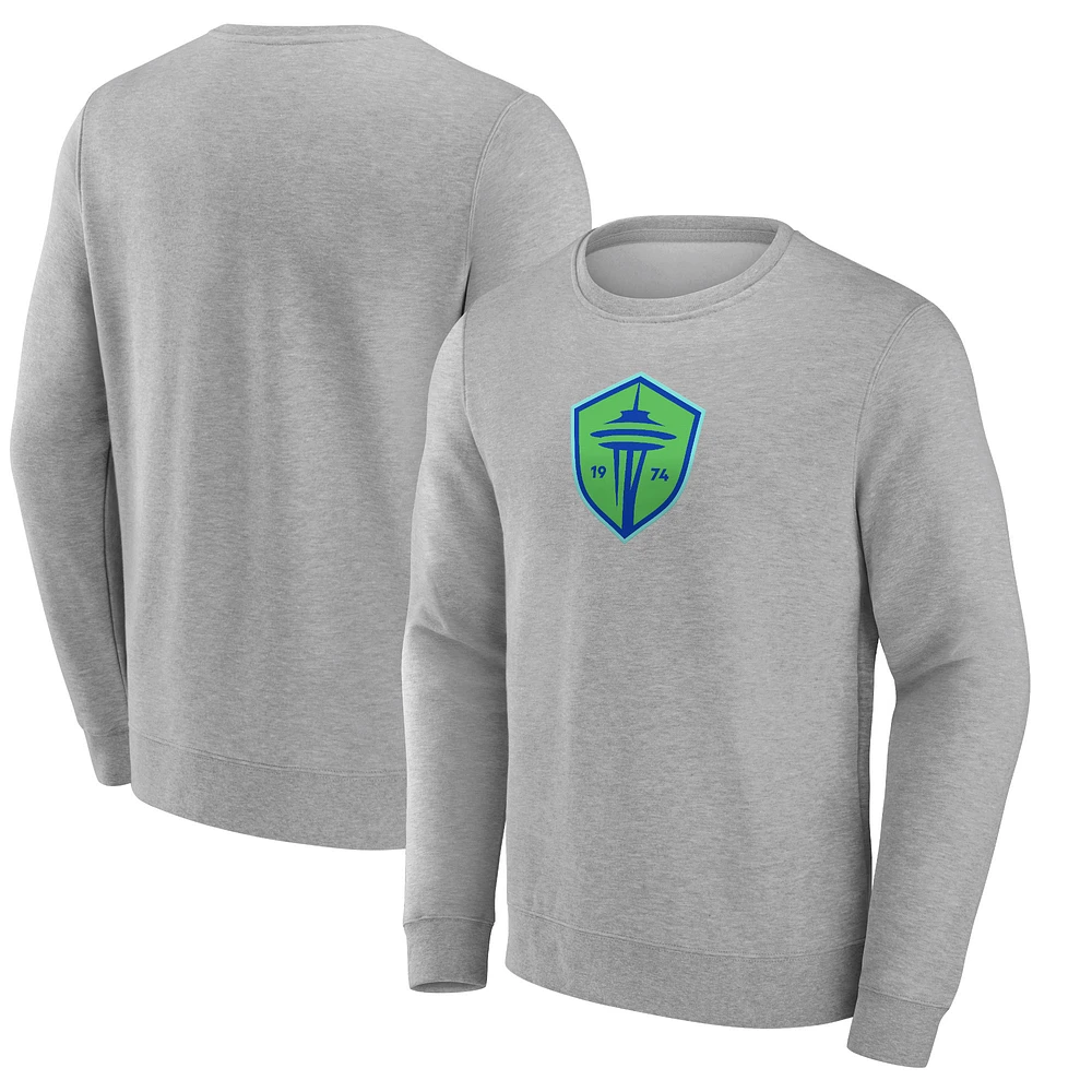 Men's Fanatics  Heather Gray Seattle Sounders FC Primary Logo Fleece Sweatshirt