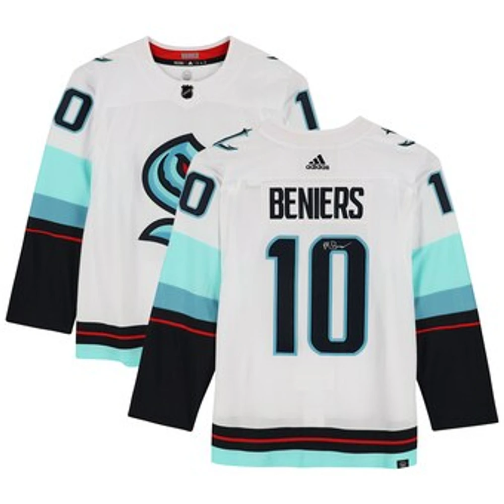 Matty Beniers Seattle Kraken Autographed White Adidas Authentic No Patch Jersey