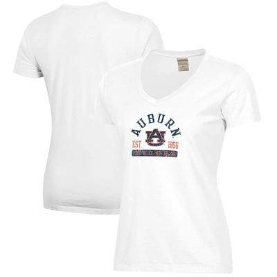 Women's  White Auburn Tigers Arch Logo Comfort Wash V-Neck T-Shirt