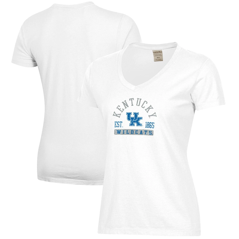 Women's White Kentucky Wildcats Arch Logo Comfort Wash V-Neck T-Shirt