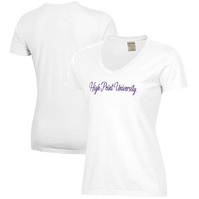 Women's  White High Point Panthers Script Logo Comfort Wash V-Neck T-Shirt