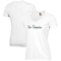 Women's  White New Hampshire Wildcats Script Logo Comfort Wash V-Neck T-Shirt