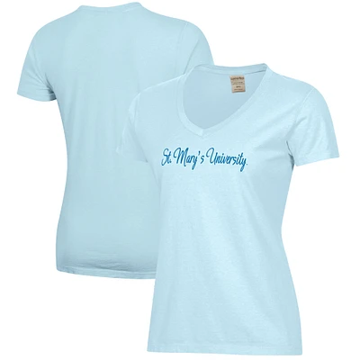 Women's  Light Blue St. Mary's University Rattlers Script Logo Comfort Wash V-Neck T-Shirt