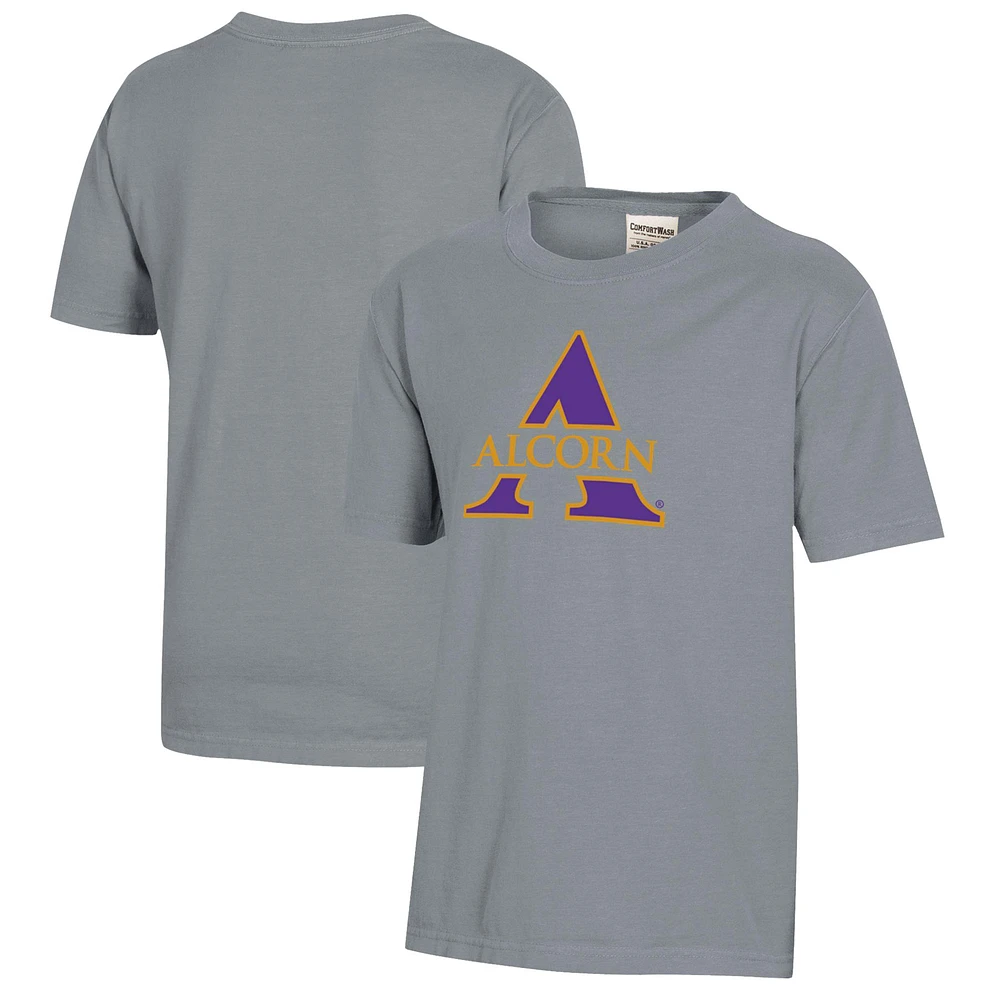 Youth Gray Alcorn State Braves Logo Comfort Wash T-Shirt