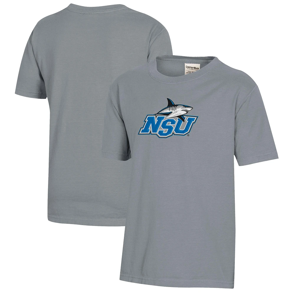 Youth Gray Nova Southeastern Sharks Logo Comfort Wash T-Shirt