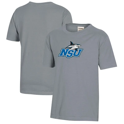 Youth  Gray Nova Southeastern Sharks Logo Comfort Wash T-Shirt