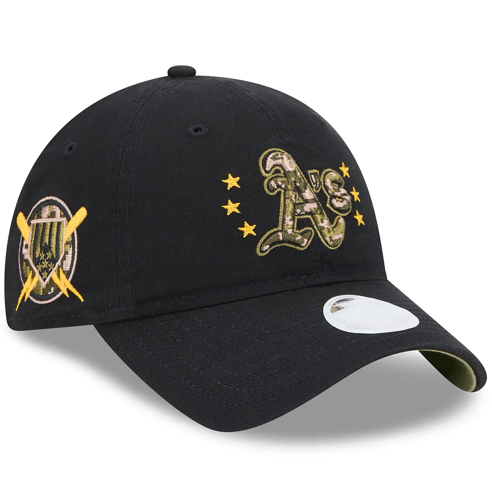 Women's New Era  Black Oakland Athletics 2024 Armed Forces Day 9TWENTY Adjustable Hat